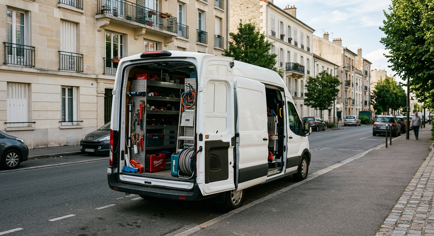 Camionnette plombier Allo Plombier Noisy-le-Grand en intervention en Seine-Saint-Denis